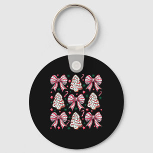 Coquette Bow Tree Cake Candy Cane Merry Christmas Key Ring