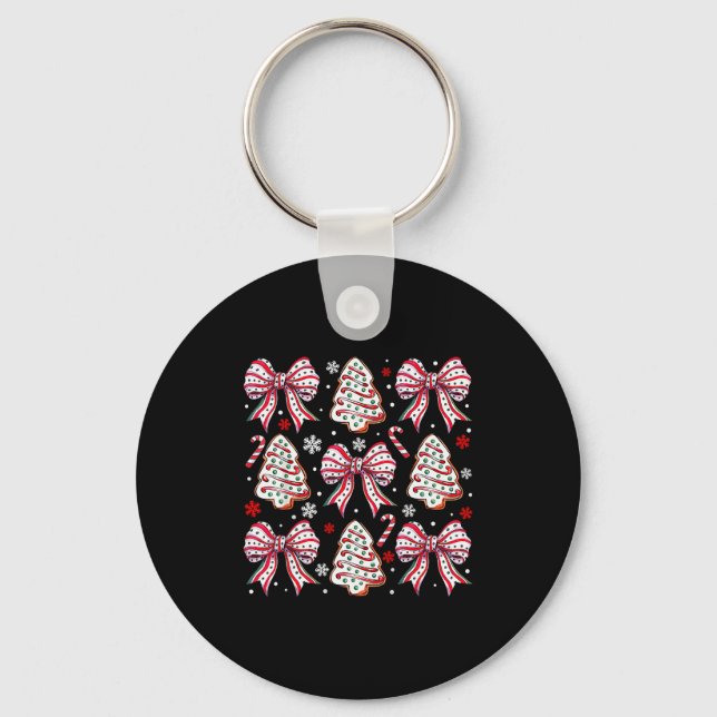 Coquette Bow Tree Cake Candy Cane Merry Christmas  Key Ring (Front)