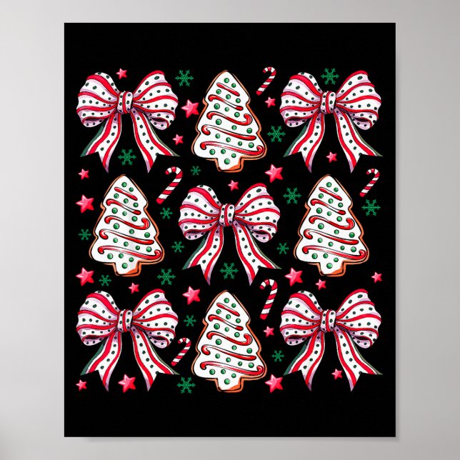 Coquette Bow Tree Cake Candy Cane Merry Christmas  Poster (Front)