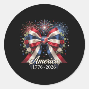 Coquette Bow USA Heart 1776 2026 July 4th 250th Classic Round Sticker