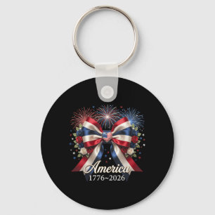 Coquette Bow USA Heart 1776 2026 July 4th 250th Key Ring