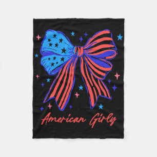 Coquette Bow Usa Patriotic American Flag 4th Of Ju Fleece Blanket
