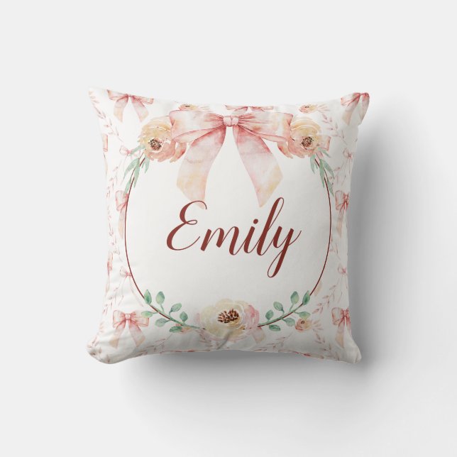 Coquette bow watercolor  cushion (Front)