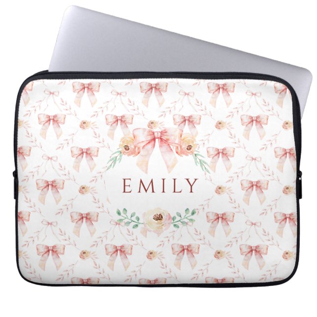 Coquette bow watercolor  laptop sleeve (Front)