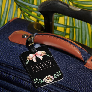 Coquette bow watercolor luggage tag