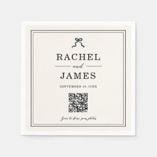 Coquette Bow Wedding Photo Sharing QR Code Minimal Napkin