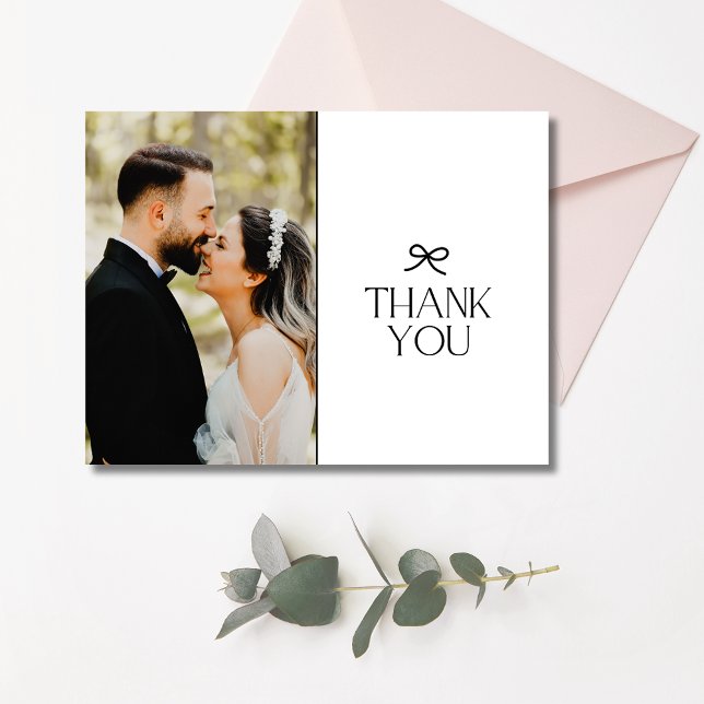 Coquette Bow Wedding Photo Thank You  Postcard (Coquette Bow Wedding Photo Thank You Postcard)