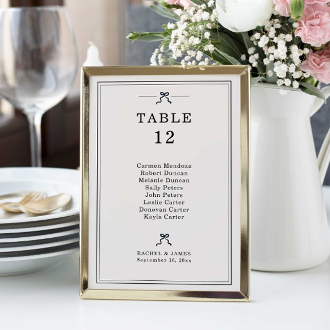 Coquette Bow Wedding Seating Chart Elegant Minimal Table Number (Creator Uploaded)