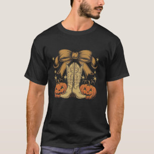 Coquette Bow Western Boots Pumpkin Cowboy Cowgirl T-Shirt