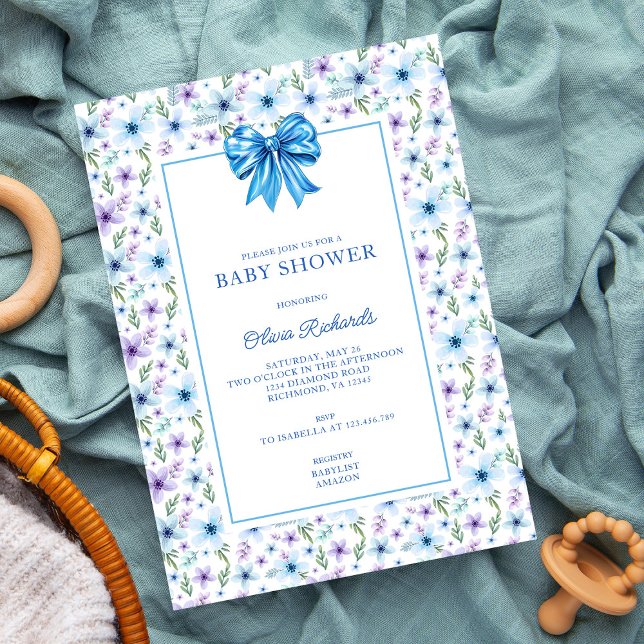 Coquette Bow Wildflower Boy Baby Shower Floral Invitation (Creator Uploaded)