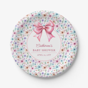 Coquette Bow Wildflowers Elegant Floral  Paper Plate