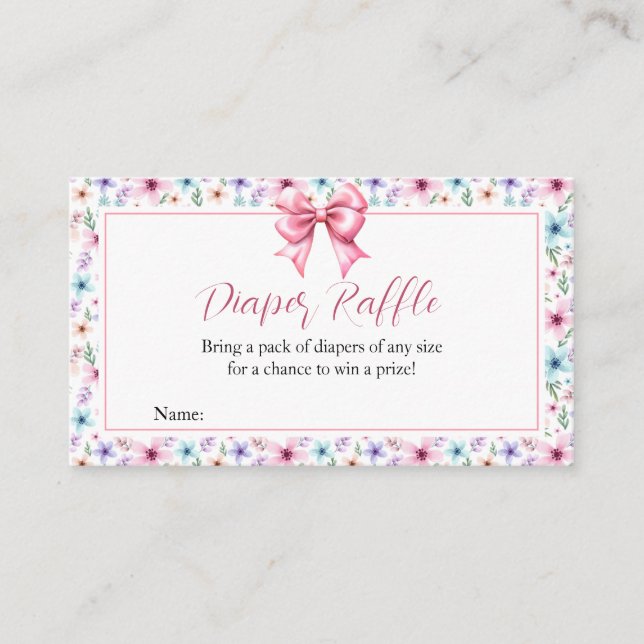 Coquette Bow Wildflowers Floral Diaper Raffle Card (Front)