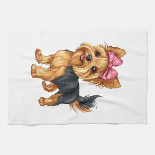 Coquette Bow Yorkshire Terrier Dog Yorkie Mum Girl Tea Towel