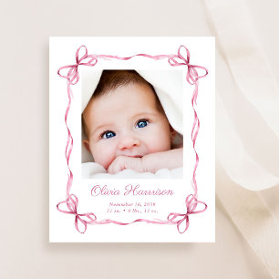 Coquette Bows Baby Girl Photo Birth Announcement