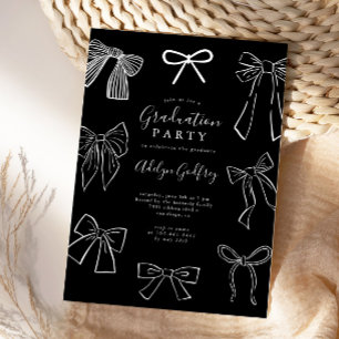 Coquette Bows Black Graduation Party Invitation