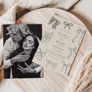 Coquette Bows Charcoal Wedding Invitation