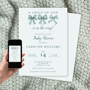 Coquette Bows Christian Child of God Baby Green Invitation