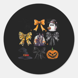 Coquette Bows Ghost Pumpkin Witch Spooky Season Ha Classic Round Sticker
