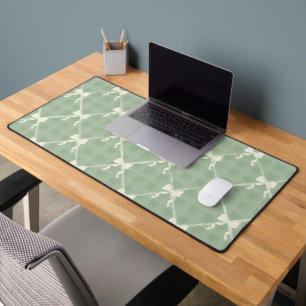 Coquette Bows Gingham Pattern Cream Sage Green  Desk Mat