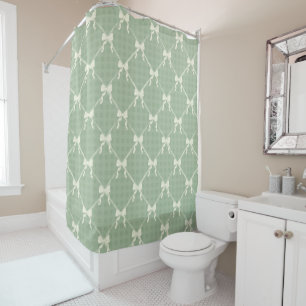 Coquette Bows Gingham Pattern Cream Sage Green Shower Curtain