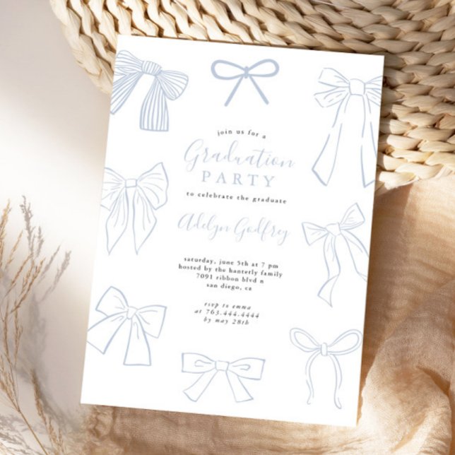 Coquette Bows Grey Graduation Party Invitation (Creator Uploaded)