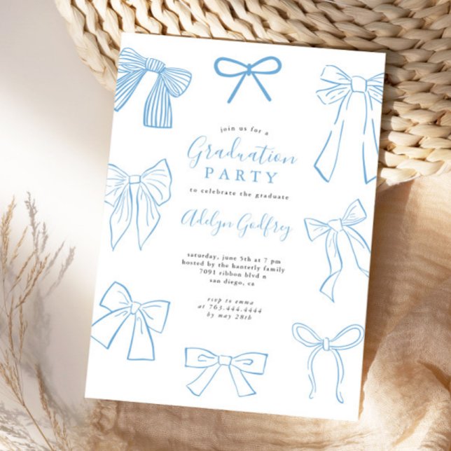 Coquette Bows Light Blue Graduation Party  Invitation (Creator Uploaded)
