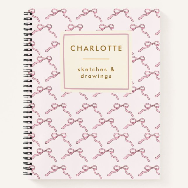 Coquette Bows Pink Personalised Name Sketchbook Notebook (Front)