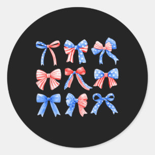 Coquette Bows Red White Blue Usa Flag 4th Of July Classic Round Sticker