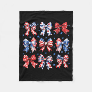 Coquette Bows Red White Blue USA Flag 4th of July Fleece Blanket