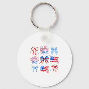 Coquette Bows Red White Blue Usa Flag 4th Of July Key Ring