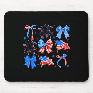 Coquette Bows Red White Blue Usa Flag 4th Of July  Mouse Mat