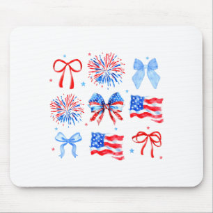 Coquette Bows Red White Blue Usa Flag 4th Of July Mouse Mat