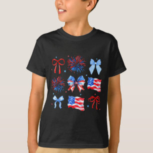 Coquette Bows Red White Blue Usa Flag 4th Of July T-Shirt