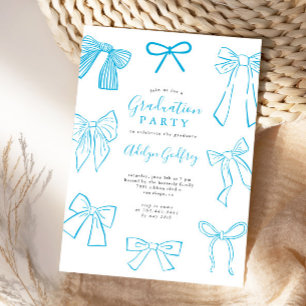 Coquette Bows Sky Blue Graduation Party Invitation