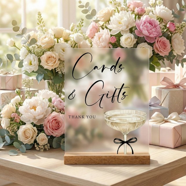 Coquette Bridal Shower Cards and Gifts Table Acrylic Sign (Champagne Theme Bridal Shower Cards and Gifts Table Sign)