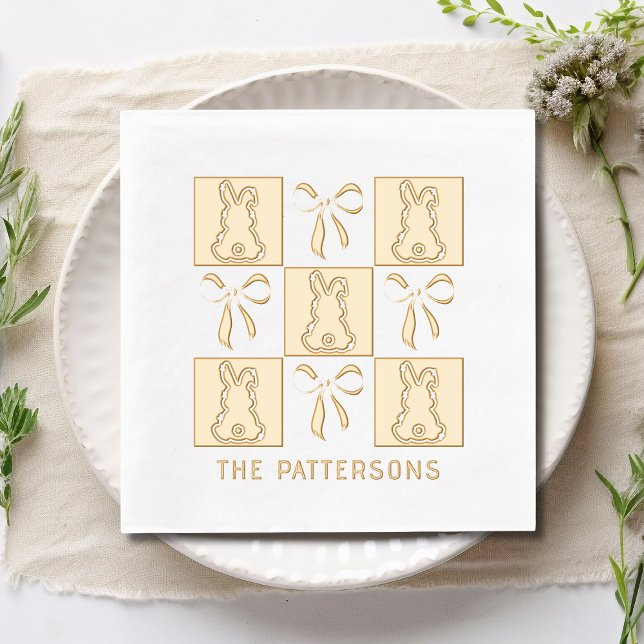 Coquette Bunnies Bows Easter Personalised Name Foil Napkins (Creator Uploaded)