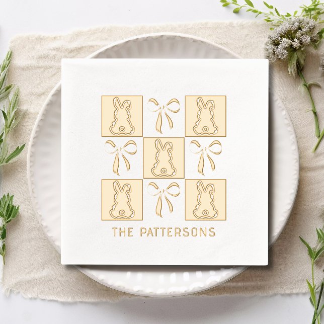 Coquette Bunnies Bows Easter Personalised Name Foil Napkins (Creator Uploaded)