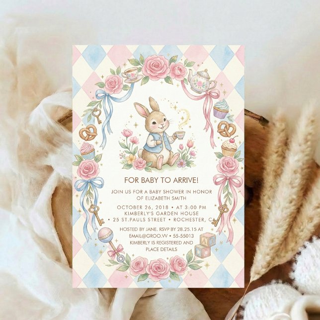 Coquette Bunny Baby Shower flower Blush Pink Invitation (Creator Uploaded)