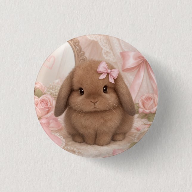 coquette bunny pink bow  3 cm round badge (Front)
