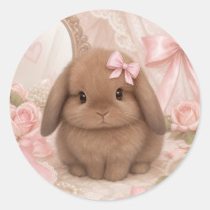 coquette bunny pink bow  classic round sticker