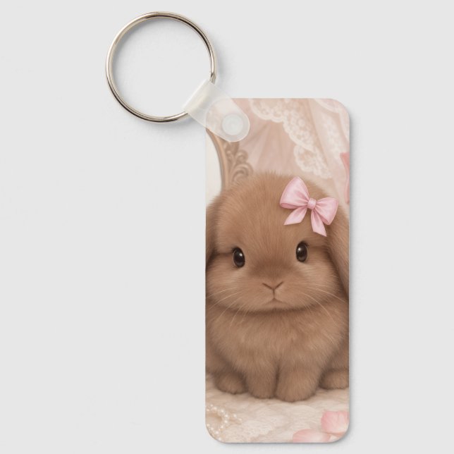 coquette bunny pink bow  key ring (Front)