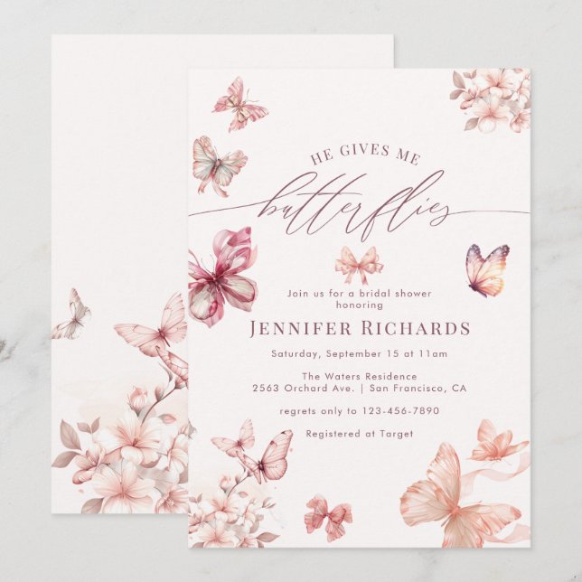 Coquette Butterfly |  Butterflies Bridal Shower  Invitation (Front/Back)