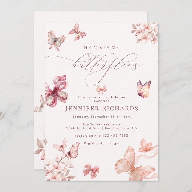 Coquette Butterfly | Elegant Bridal Shower Invitation (Front/Back)