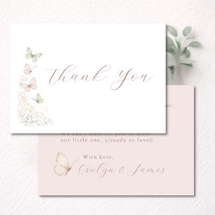 Coquette Butterfly Kisses Baby Shower Thank You Card