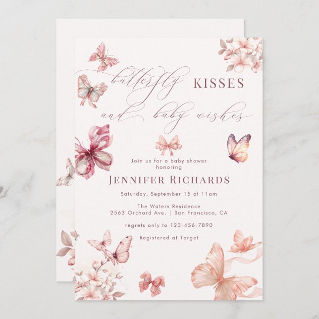 Coquette Butterfly | Pink Baby Girl Shower Invitation (Front/Back)