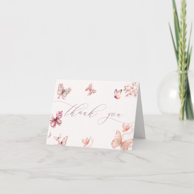 Coquette Butterfly | Pink Baby Girl Shower  Thank You Card (Front)