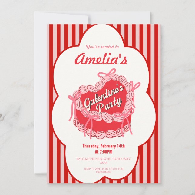 Coquette Cake Galentine's Day Valentine's Pink Red Invitation (Front)