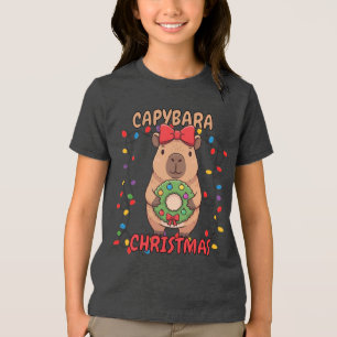 Coquette Capybara Christmas Lights Party Tri-Blend Shirt