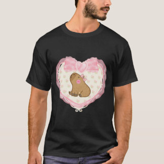 Coquette Capybara Pink Heart   T-Shirt