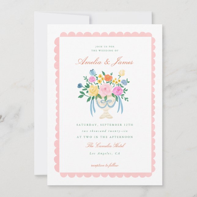 Coquette Charm Handpainted Floral Wedding invite (Front)